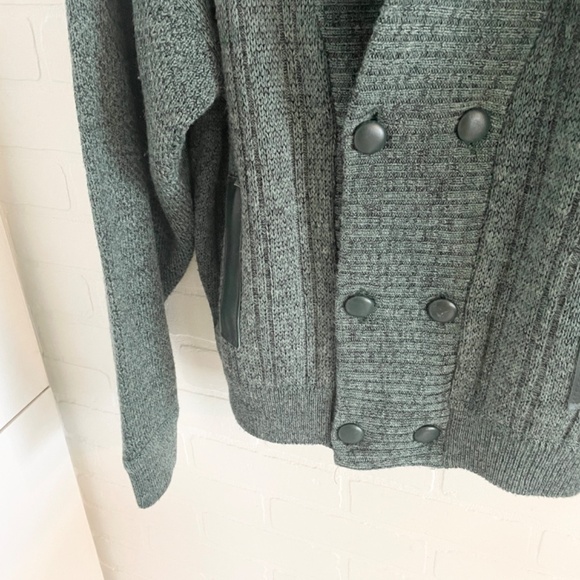 Vintage Men’s Knit Cardigan Shawl Double breast Wool Green Grandpa Oversized M - Picture 2 of 15